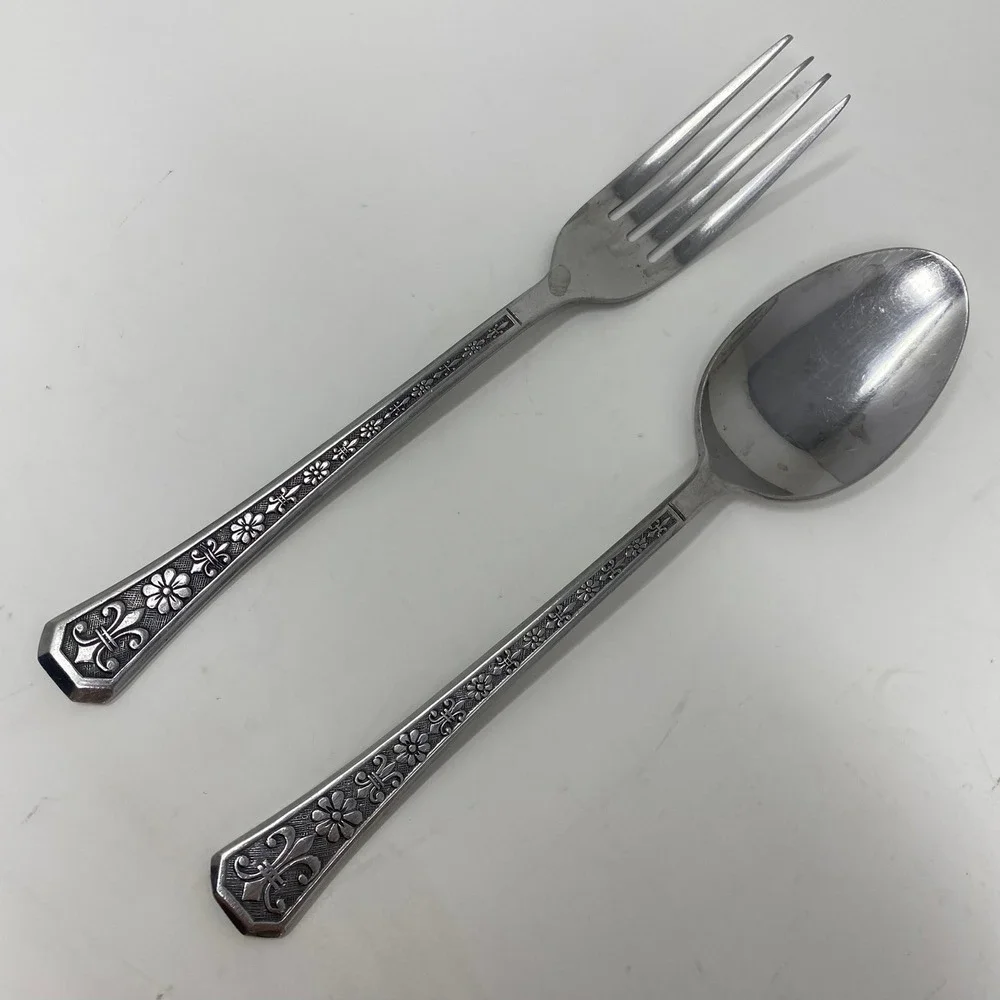Interpur Stainless Florenz Mid-Century 2 Place Setting Spoon Fork Black Accent